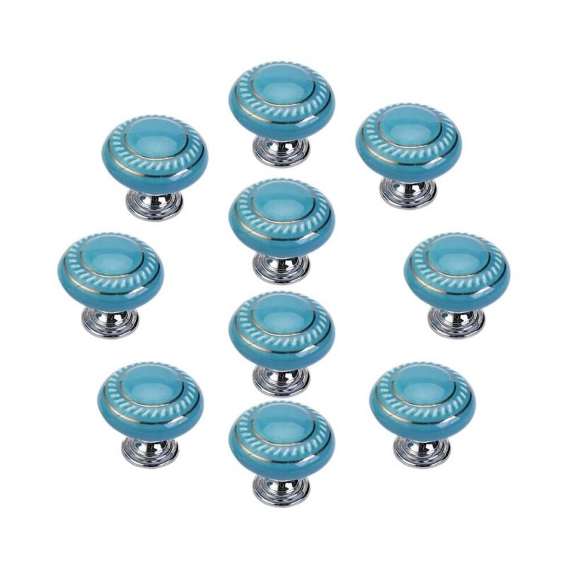 Cyslmuk - 10Pcs Round Ceramic Door Knob Retro Simple Style Cabinet Knobs Vintage Pull Handle for Cupboard, Drawer, Wardrobe