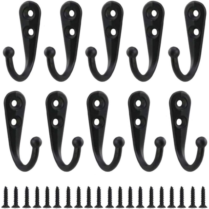 10pcs Rétro Crochet de Manteau Métal Noir Patère Murale à Visser Individuelle Patère Porte Manteau Vintage Murale pour Peignoir Maison Etagères