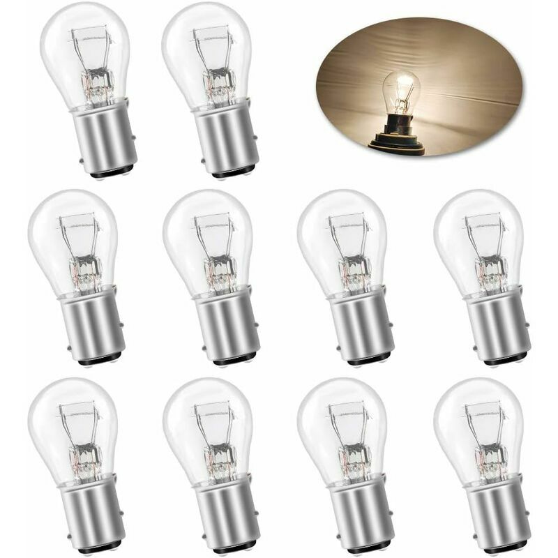 10PCS S25 P21/5W BAY15D 1157 ampoule 12V 21W Original Ampoule de feu de freinage arrière - blanc chaud