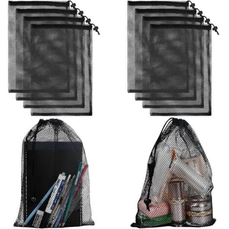 10Pcs Sac à Cordon en Maille,Noire Sacs Maille avec Cordon,Sacs en Filet en Nylon avec Cordon de Serrage pour Sport Voyages Activité