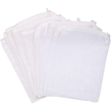 10pcs Sac à Filtre pour Aquarium, Sac de Filet en Nylon avec Cordon, Poissons Réservoir Sac en Filet Chaussettes pour Aquarium et Piscine et Jardin, 15 x 20CM,Superma,Blanc