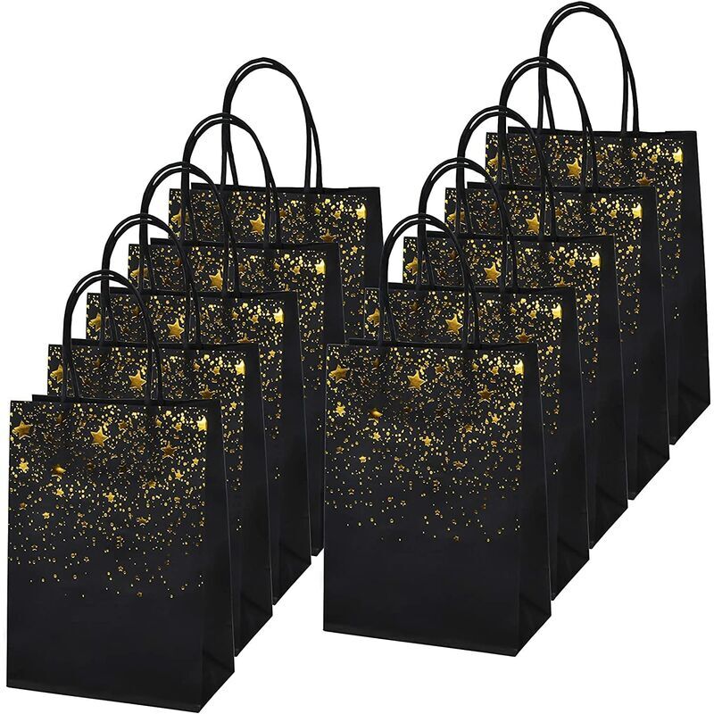 Ahlsen - 10Pcs Sac de Kraft, Sac Cadeau en Papier, Sac Papier Kraft avec Poignée, Noir Bronzage Kraft Sac Cadeau, Pochettes Cadeaux Recyclable pour