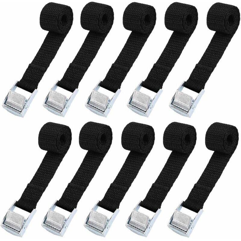 10pcs Sangle d'arrimage 239CM Kit de Fixation pour Moto/ Voiture/ Porte Vélo Sangle de Serrage Charge Maximale 500 kg - Noir