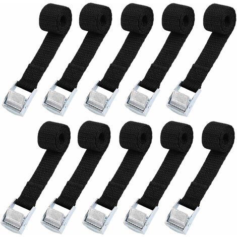 10pcs Sangle d'arrimage 2*39CM Kit de Fixation pour Moto/ Voiture/ Porte Vélo Sangle de Serrage Charge Maximale 500 kg - Noir