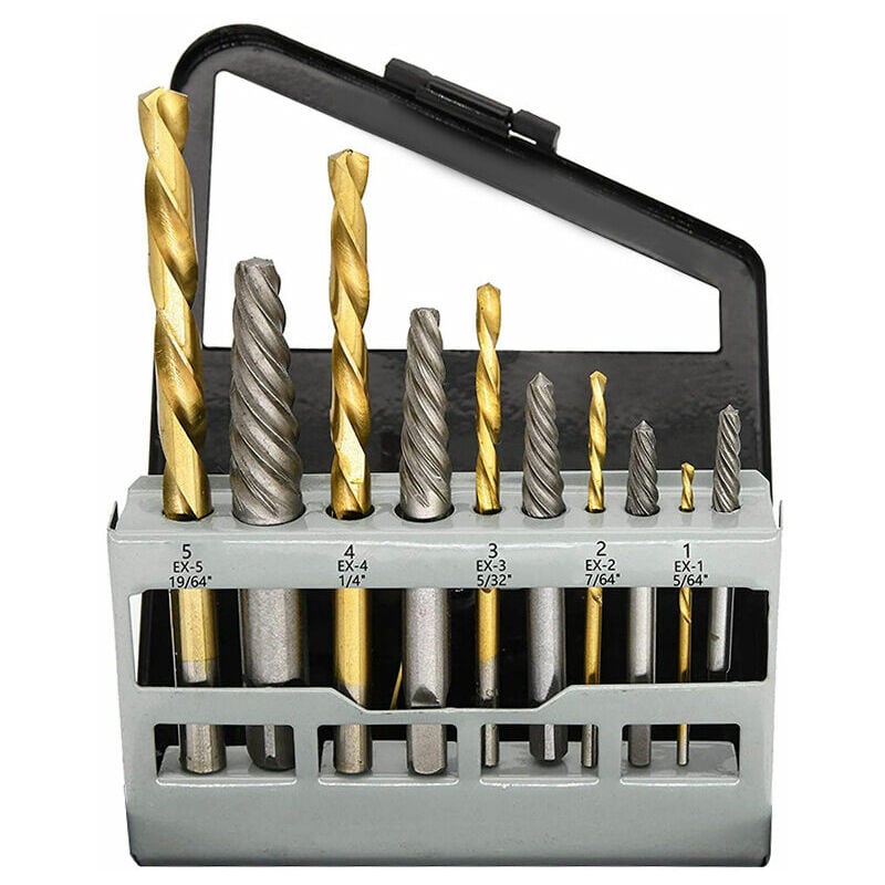 Hoopzi - 10PCS Screw Extractor and Left Hand Cobalt Drill Bit Set, Damaged Screw Remover Drill Extractor Combination Set