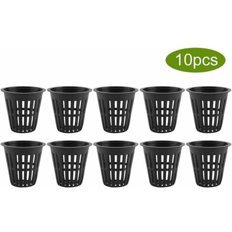 10pcs / Set Paniers Hydroponiques Plantes Tasses Pots en Plastique Réutilisable Durable Jardin Net Pépinière Seau Panier pour Jardin Hydroponique Plantation Balcon(Noir)