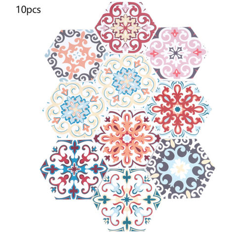 10Pcs Simulation Waterproof Non-Slip Hexagonal Self Adhesive Ceramic Tile Decorative Stickers Set