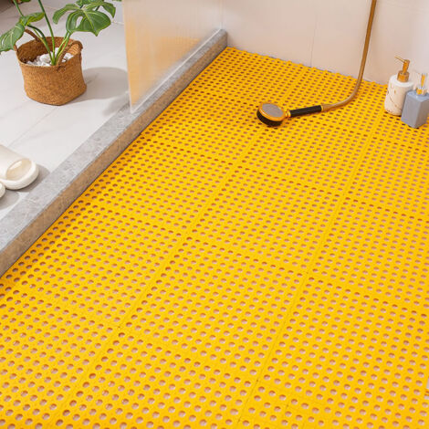 10PCS Suction Cup Floor Mats Anti Slip Plastic Mosaic Bath Mat for Kitchen Bathroom Yellow
