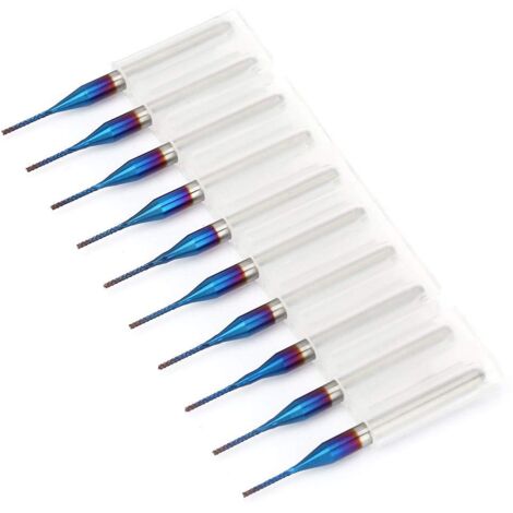 10pcs Taper End Mills, Blue Coated Tungsten Carbide End Mill for SCM PCB Engraving Machine (0.8mm)
