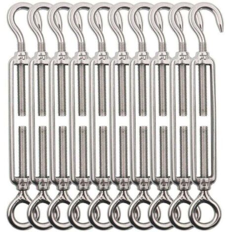 10Pcs Tendeur Cable Crochet M5 (Crochet et Oeil), Tendeur Fil Acier/Tendeur Cable INOX en Acier Inoxydable 304 pour Fil a Linge, Cable Acier, Corde Acier
