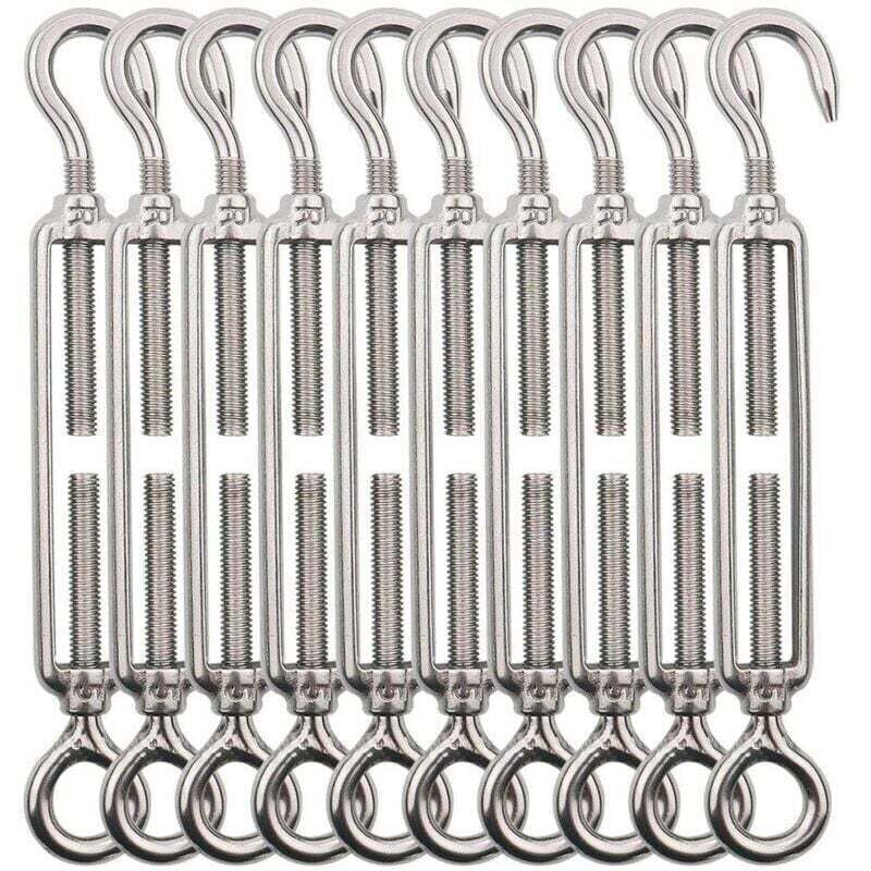 10Pcs Tendeur Cable Crochet M5 (Crochet et Oeil), Tendeur Fil Acier/Tendeur Cable INOX en Acier Inoxydable 304 pour Fil a Linge, Cable Acier, Corde