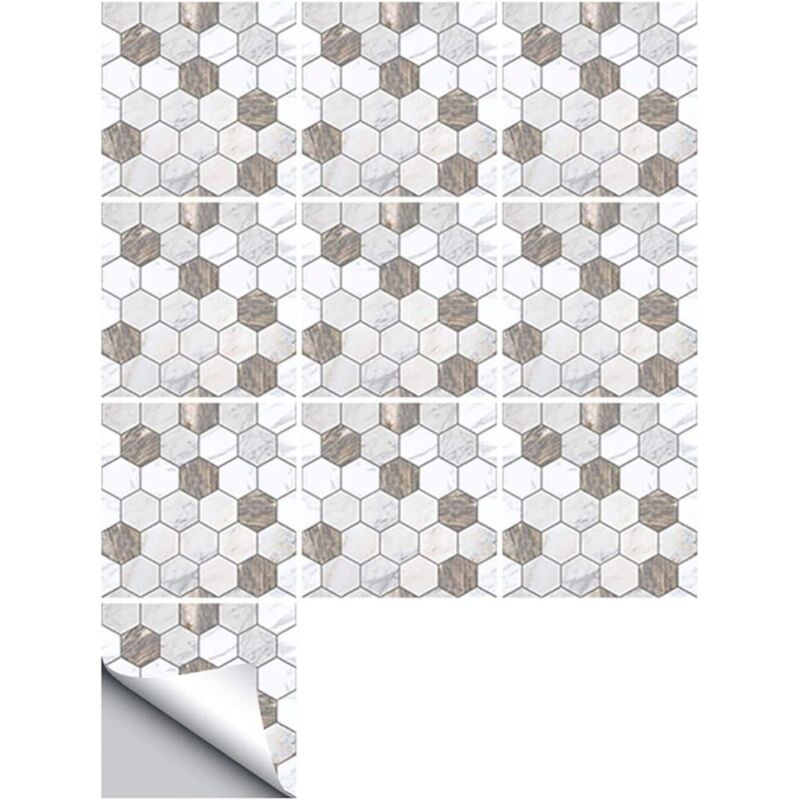 10pcs Tile Stickers, Self-Adhesive Waterproof Moroccan Wall Decals PVC Square Mosaic Victorian Retro Style Tile Transfers for Home Living Room