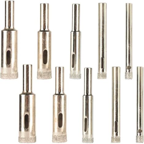 10Pcs Trou Scie Cloche Forets avec Revêtement Diamant, Trépan Foret Diamanté M5-M12 Coupeur de Forage Trou Professionnel pour Verre, Porcelaine, Marbre, Céramique, Carrelage, Carreaux Vitrifiés