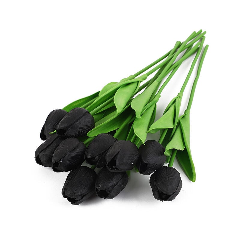 Ensoleille - 10pcs tulipes noires, fleurs artificielles pour accessoires de décoration de mariage