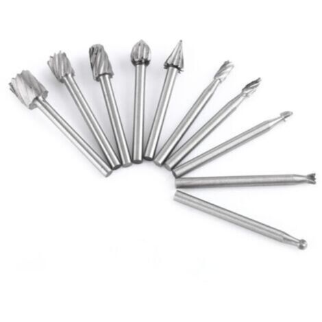 10pcs Tungstène Burres Rotatives en Carbure à grande vitesse En acier SET Foret de Torsion de Tiges avec1/8''(3mm) / Outil rotatif DIY menuiserie, sculpture, gravure, perçage sur bois