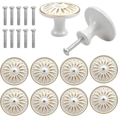 10PCS Vintage Tiroir de Porte Poignée, 35MM Bouton de Meubles, Poignées de Meuble pour Placard Armoire Cuisine Blanc