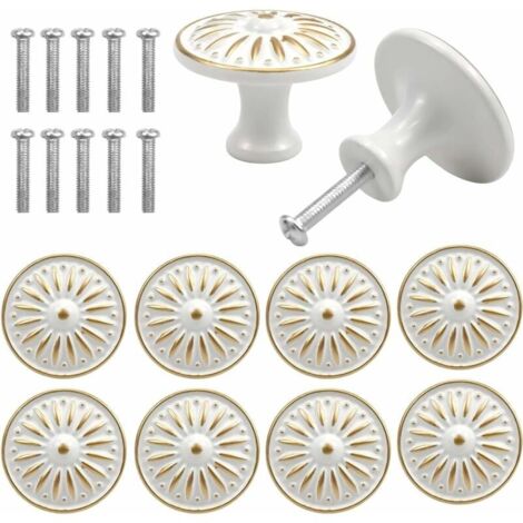 10PCS Vintage Tiroir de Porte Poignée, 35MM Bouton de Meubles, Rond Boutons de Tiroir, Laiton Boutons de Porte, Poignées de Meuble pour Placard Armoire Cuisine, Chambre d'enfant (Blanc)-LIAIKI