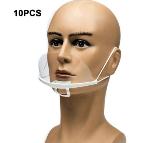 10pcs Visière de Protection Réutilisable, Transparent Protection Visage Anti-Salive Anti-buée Couvre Bouche et Nez Facial Protection