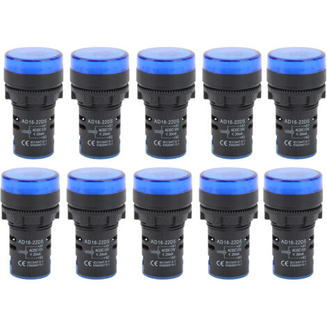 10Pcs Voyant LED Bleu AD16-22DS Haute Luminosité pour Équipement AC/DC 110V
