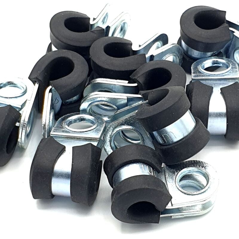 10pcs x 6mm Rubber Lined Cable P-Clips Steel Hose P Clamps
