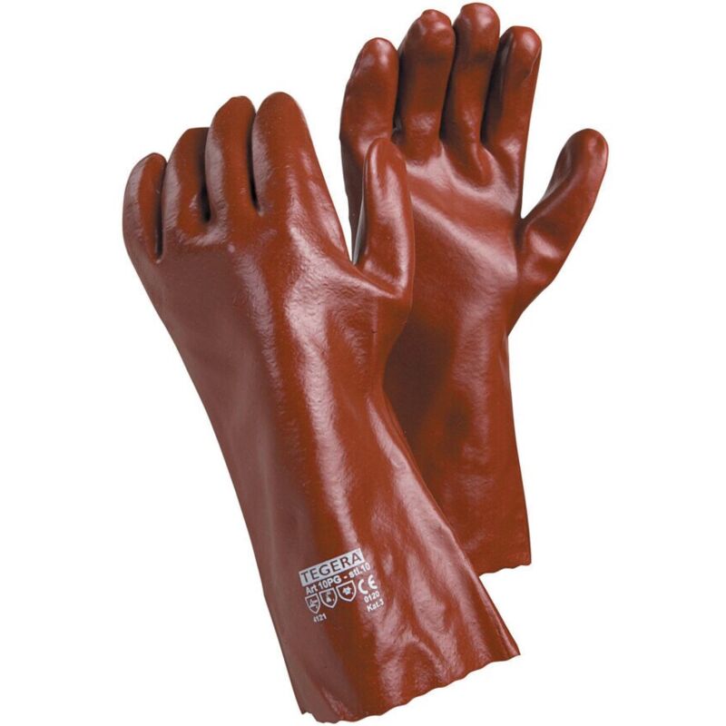 10PG Tegera Red/Brown Vinyl/Pvc Gloves - Size 10 - Ejendals