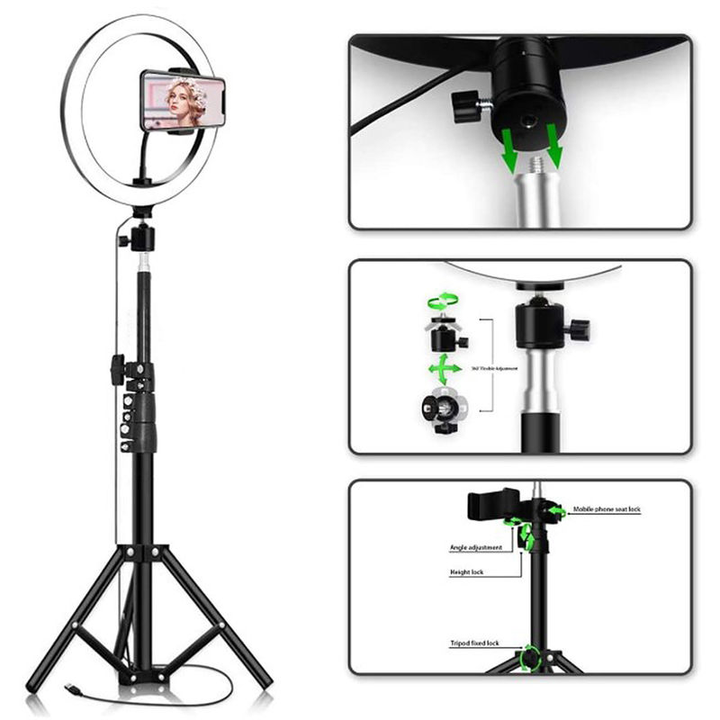 10 pouces Ring Light 3 modes de lumière LED,avec trépied de 1.6 M Hauteur réglable,Lampe de bureau Selfie