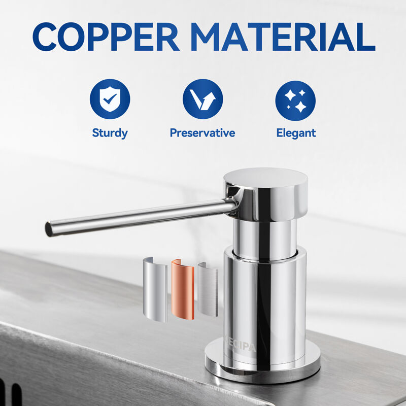 Cecipa - Distributeur de Savon de Cuisine Chromé - Distributeur de Savon pour Evier avec Récipient de 300ML + Tuyau d'extension en Silicone de 1,25M