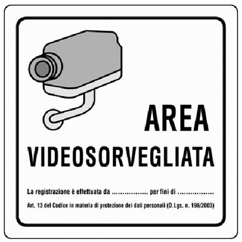 Image of 10PZ cartello 'area videosorvegliata' cm 20 x 20