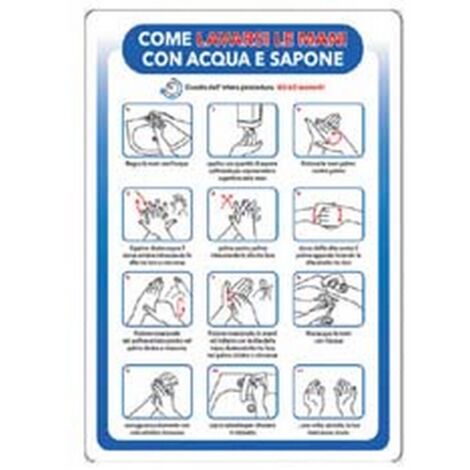 10PZ CARTELLO "COME LAVARSI LE MANI" - cm.35x50h. in plastica