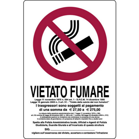 10PZ CARTELLO SEGNALETICO VIETATO FUMARE CON LEGGE  cm. 20x30