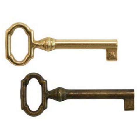 10PZ CHIAVI PER MOBILI MOD.33727 IN OTTONE - MM.27X69 LUNGHEZZA GAMBO MM.42 OTTONE ANTICO