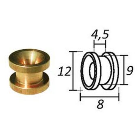 10PZ PASSAFILO IN OTTONE PER TESTINE CON SEDE - ø mm.8, ø esterno mm.12