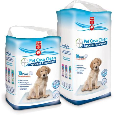 10PZ TAPPETINI TAPPETINO PANNO ASSORBENTE PET CASA CLEAN PER CANI BAYER CM.60X90
