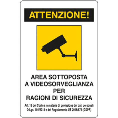 10PZ TARGA AREA SOTTO VIDEOSORVEGLIANZA 300X200 ALLUMINIO