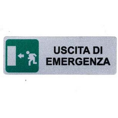 10PZ TARGHETTA ADESIVA "USCITA DI EMERGENZA" (FRECCIA A SINISTRA) - cm.15x5h.