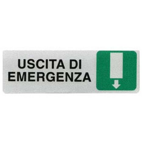 10PZ TARGHETTA ADESIVA "USCITA DI EMERGENZA" (FRECCIA IN GIU') - cm.15x5h.