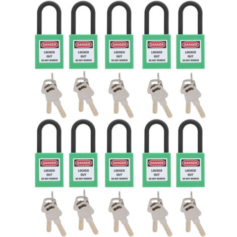 10Set 38mm/1.5in Sécurité Cadenas Ingénierie Isolation Antipoussière pour Usines Chantiers de Construction Hpitaux Produits Chimiques (Vert)