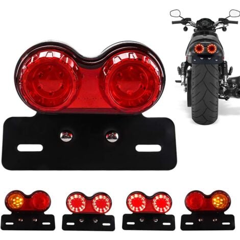 MEMKEY 10W 40 LED Motorrad Rücklicht Integriertes Bremslicht Blinker Fahrlichter mit Kennzeichenlampenhalterung für Harley (rote Linse)