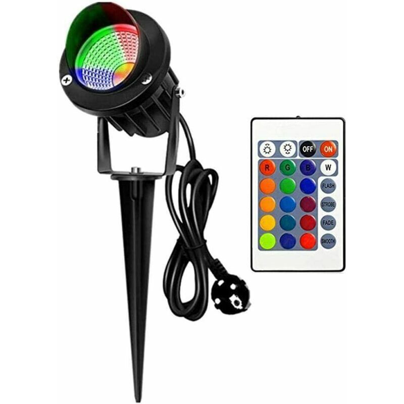 10W Cob Paysage Spot Light Lampe de jardin1 pièce Lampe de jardin Éclairage de couleur RVB avec pile au sol Télécommande Spot extérieur Idéal pour la