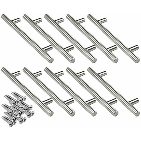 10x 160mm Acier Inoxydable T Barre Poignées Cusine, Ø12mm Poignée barre de porte dArmoire avec Vis