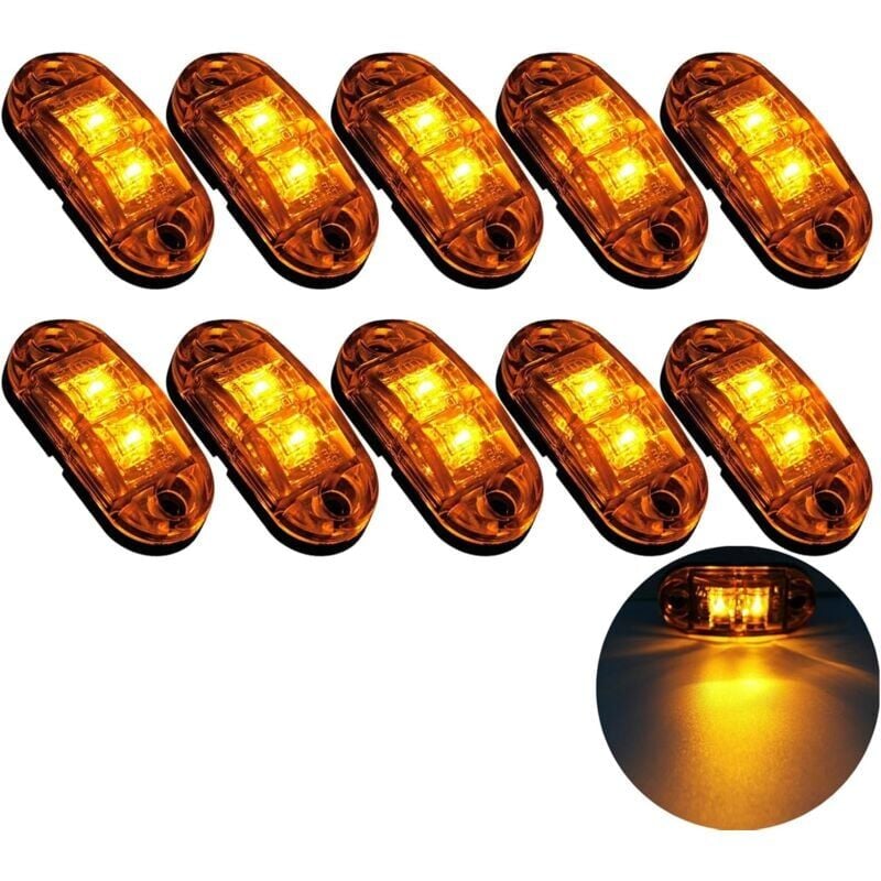 SNQ - 10X 2 led Feux de Marquage Latéral 12 / 24V Feux De Gabarit led Remorque Lampe Latérale Avertissement Lumière jaune pour Camion rv Caravan