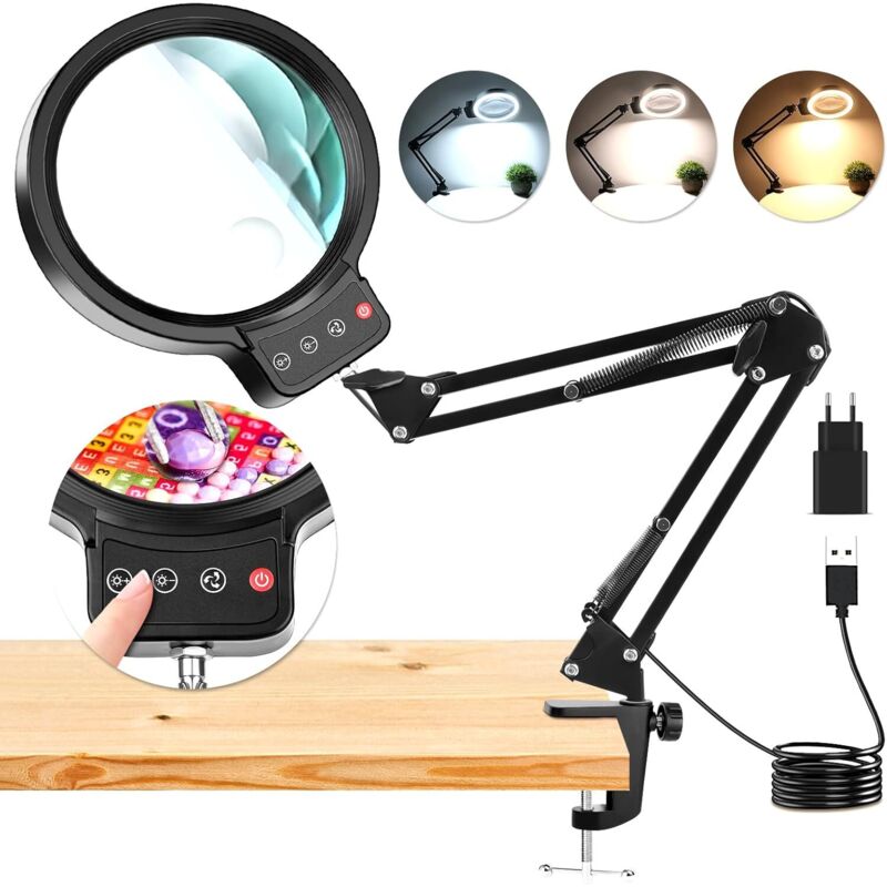 10X 30X Loupe avec Lumière et Serrer, Lampe Loupe Éclairée à 36 LED, 3 Modes de Couleur, Lampe de Bureau Loupe Mains Libres pour la Lecture, 10X 30X Loupe avec Lumière et Serrer, Lampe Loupe Éclairée à 36 LED, 3 Modes de Couleur, Lampe de Bureau Loupe Mains Libres pour la Lecture,