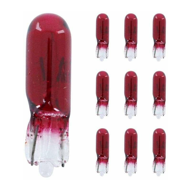 10x Ampoule 12V 1,2w T5 wedge rouge W2x4.6d