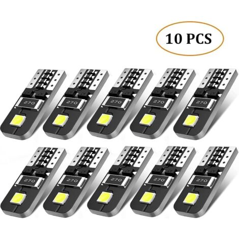 10X Ampoules T10 LED Voiture Lampe Xénon 12V Chipsets W5W 2825 6000K Ultra Claire pour Lumière Dôme Carte Côté Marqueur Courtois Feux de Plaque d'immatriculation-12V Blanc
