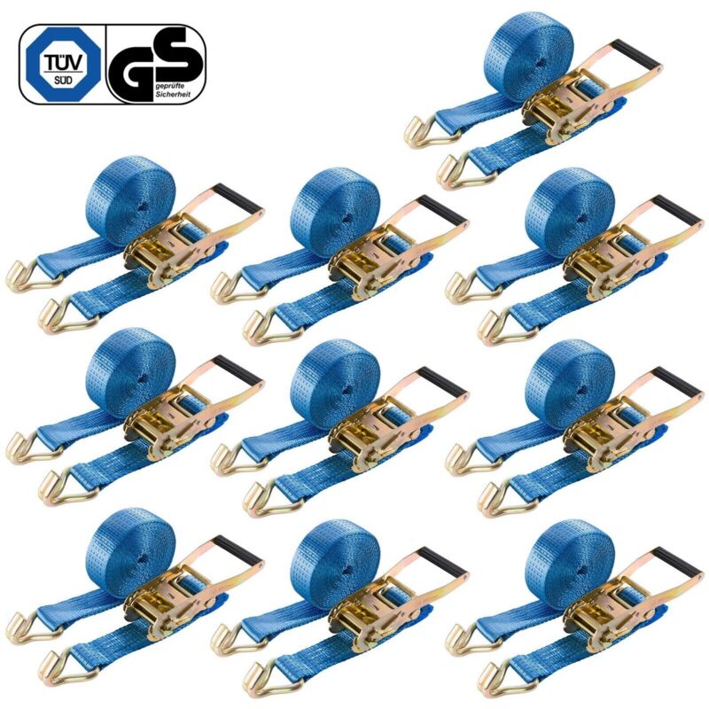 

AREBOS 10x Correas de amarre de trinquete, correa de anclaje 6m x 50 mm 5000 daN - azul