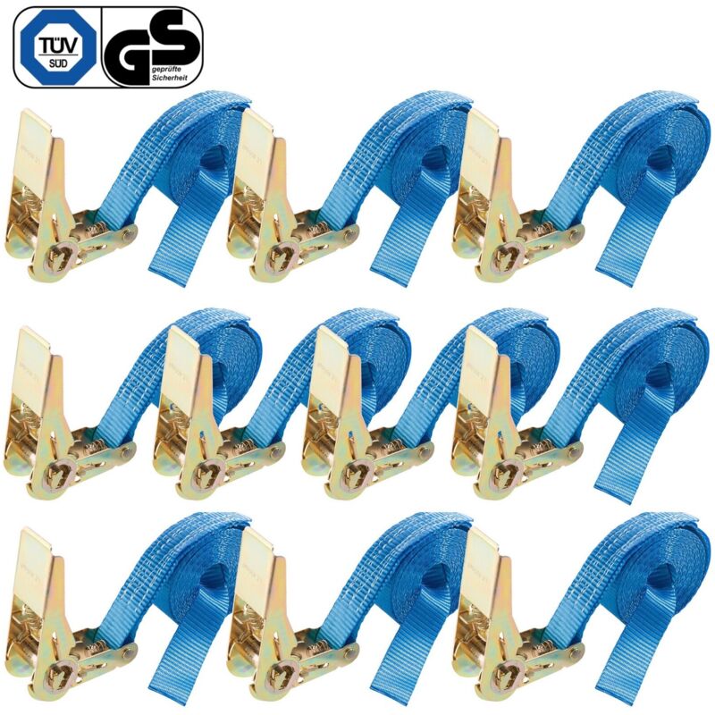 

10 x Correas de amarre de trinquete 4 m x 25 mm 800/400 daN - azul - Arebos