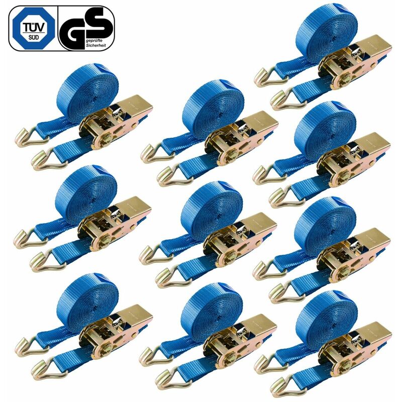 

10x Cintas de Amarre (800 kg, 6m, 2 Partes) - azul - Arebos