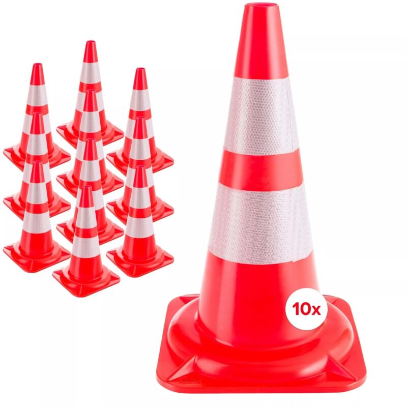 Arebos - 10x Traffic Cone Warning Cone Safety Cones Road Cone Reflective 50 cm - Orange / white