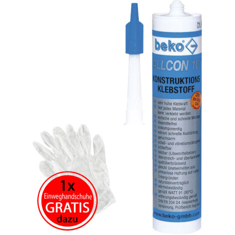10x Beko Allcon 10 Konstruktionskleber 310 ml + 10 Paar Einweghandschuhe