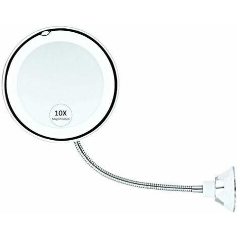 10x beleuchteter Schminkspiegel, Badezimmer-Kosmetikspiegel mit starkem Saugnapf und um 360�� verstellbarem, flexiblem Schwanenhals, kabelloser und kompakter Reisespiegel